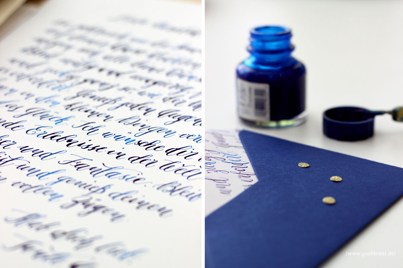 Kalligrafie-Brief mit Umschlag und Glitterkonfetti